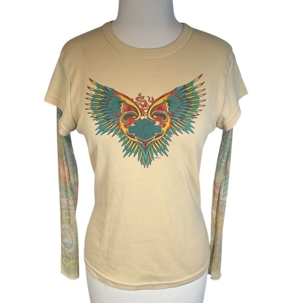 Vintage Harley-Davidson Tattoo Sleeve Graphic Tee Medium Y2K Grunge 90s Rare